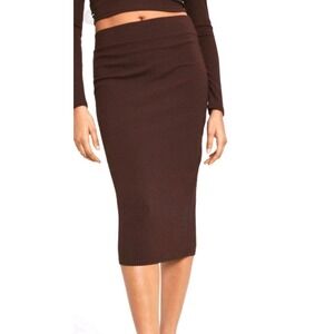 Bar III Womens Midi Skirt Size Medium Stretch Pencil Brown‎ Pull On